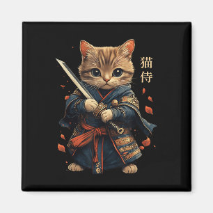 Íman Cat Warrior Japonês Samurai Cat Tattoo Kawaii Nin
