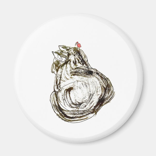 Íman Cat with Red Bird Dry Brush Drawing Art (Frente)