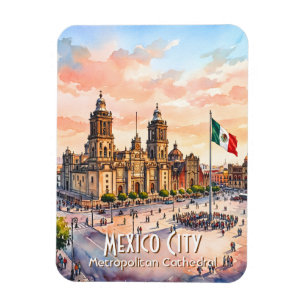 Íman Catedral Católica da Cidade do México Aquarela Via