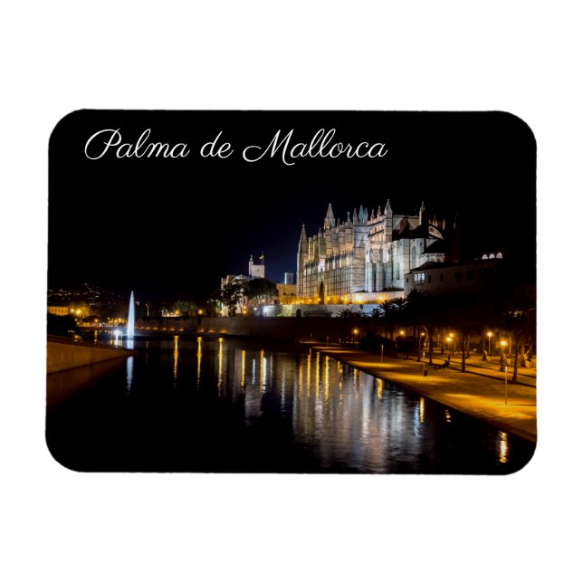 Íman Catedral de Palma de Maiorca à noite - Espanha (Horizontal)