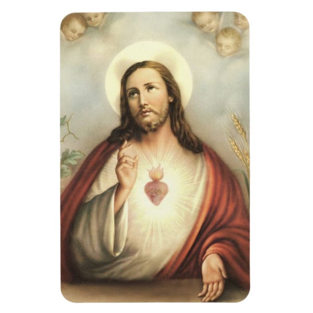 Íman Católico Sagrado Coração de Jesus Vintage Religios (Vertical)