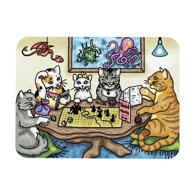 Íman Cats Playing Pathfinder por Carrie Michael (Horizontal)
