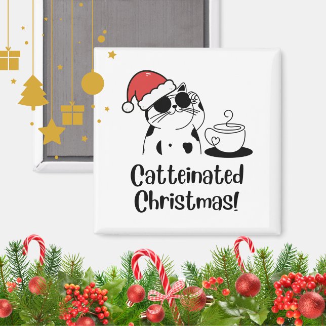 Íman Catteinated Christmas Coffee and Cat Lover Holiday (Criador carregado)