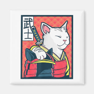 Íman Catzilla Arte de Gato Japonês Antigo Camiseta Ninj