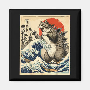 Íman Catzilla Arte Japonês Amante de Gato Estampa Gráfi