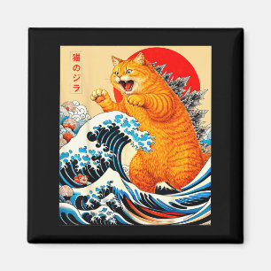 Íman Catzilla gato laranja arte japonesa para homens mu