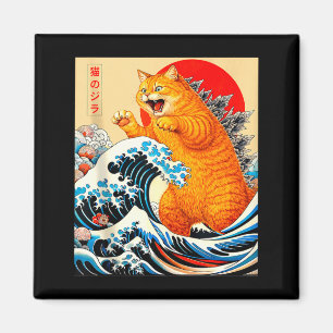 Íman Catzilla gato laranja arte japonesa para homens mu