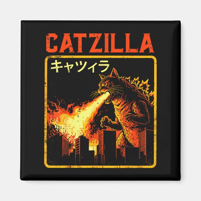 Íman Catzilla Gato Monstro Divertido Paródia Japonesa M (Frente)
