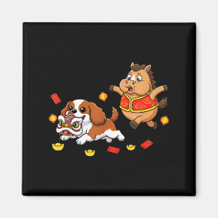 Íman Cavaleiro Chinês Cavalo King Charles Spaniel Feliz