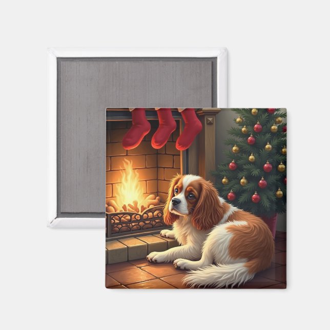 Íman Cavalier King Charles junto à Lareira Natal (Front/Back)