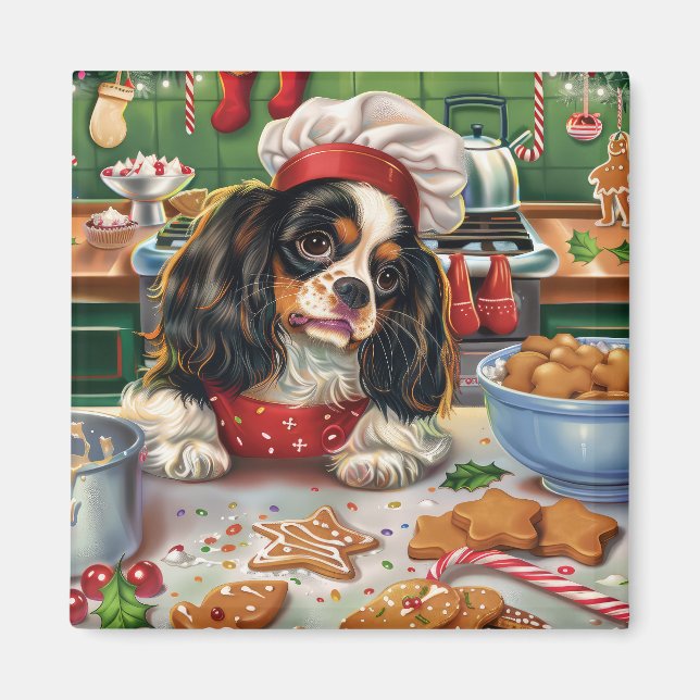 Íman Cavalier King Charles Spaniel Baking Christmas (Frente)