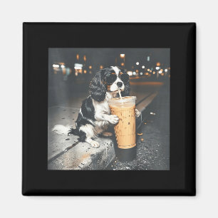 Íman Cavalier king charles spaniel bebendo café gelado