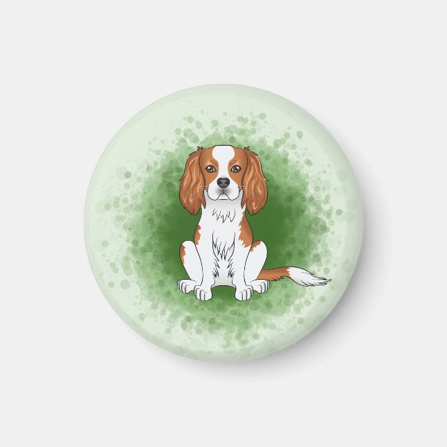 Íman Cavalier King Charles Spaniel Blenheim em Verde (Frente)