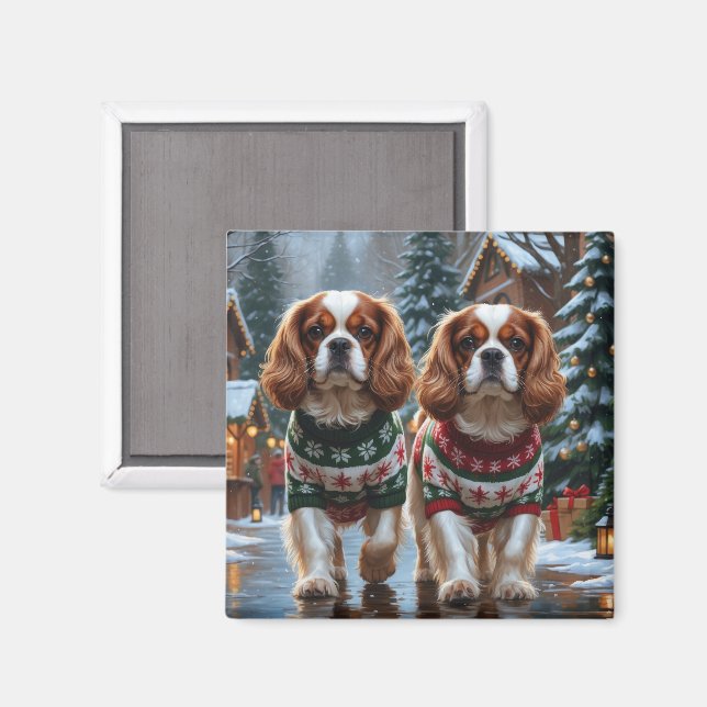 Íman Cavalier King Charles Spaniel Cães Natal Neve  (Front/Back)