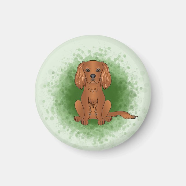 Íman Cavalier King Charles Spaniel de Ruby em Verde (Frente)