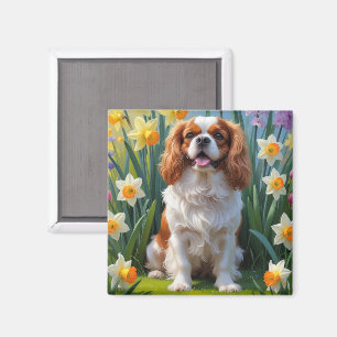 Íman Cavalier King Charles Spaniel Flores da Primavera