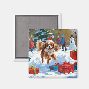 Íman Cavalier King Charles Spaniel na Neve com Natal 