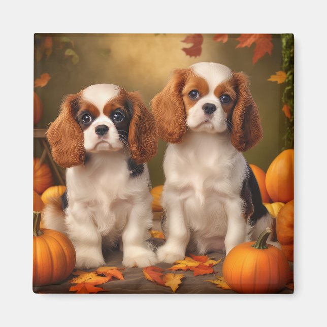 Íman Cavalier King Charles Spaniel Puppy Autumn Pumpkin (Frente)