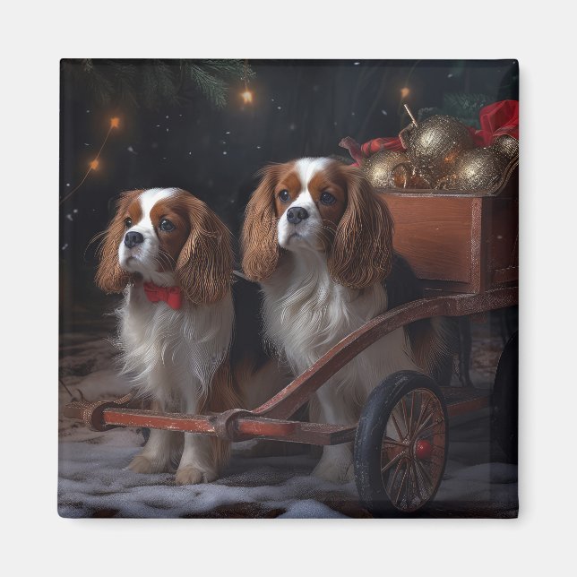 Íman Cavalier King Snowy Sleigh Decoração de Natal (Frente)