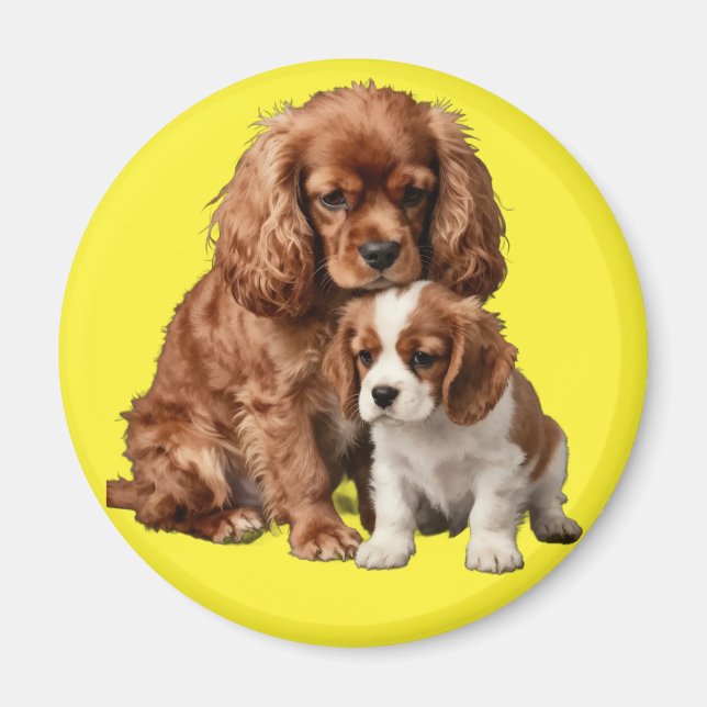 Íman Cavalier Spaniel Ruby e seu cachorrinho Blenheim (Frente)