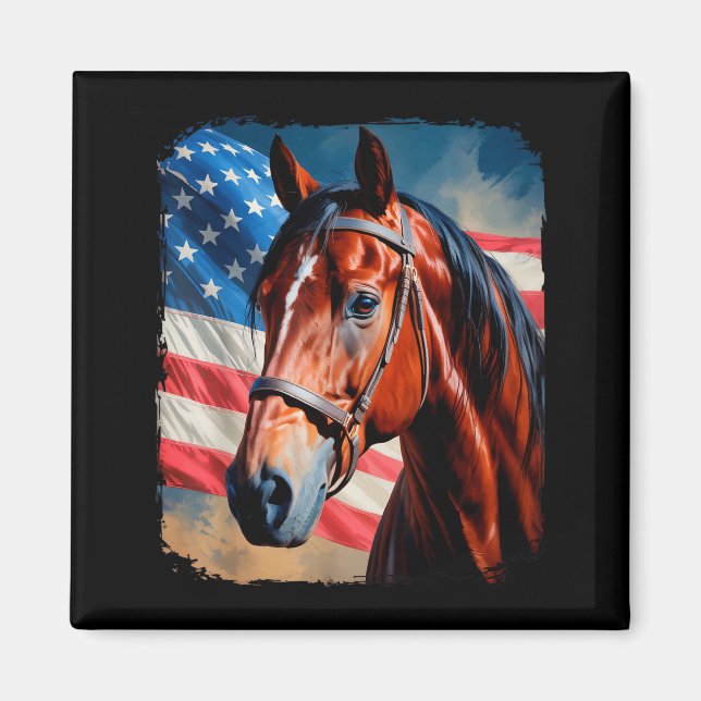 Íman Cavalo 4 de Julho Patriótico Cavalo Bandeira Ameri (Frente)