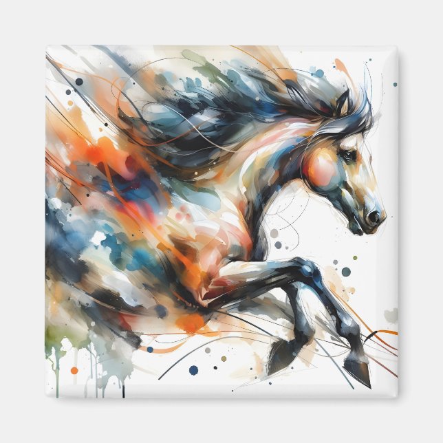 Íman Cavalo a Correr em Aquarela Abstrata (Frente)