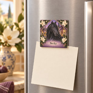 Íman Cavalo Andaluz Preto Personalizado Roxo