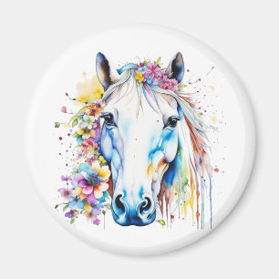 Íman Cavalo Branco Bonito Floral Personalizado 