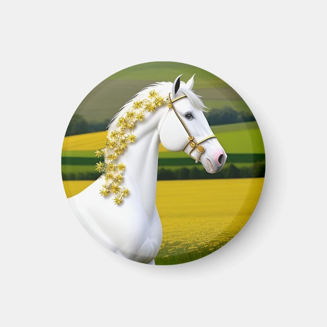 Íman Cavalo Branco Com Grinalda Floral (Frente)