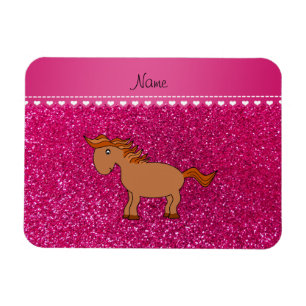 Íman Cavalo com nome personalizado, néon, brilho rosa q