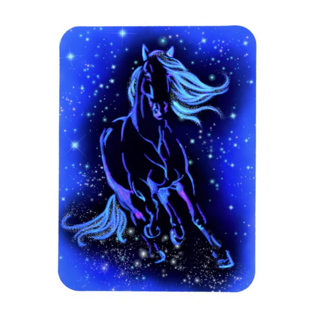 Íman Cavalo Correndo Magnet Azul Noite Estrelada (Vertical)