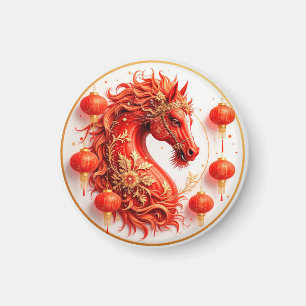 Íman Cavalo de Fogo Vermelho - Design de Celebração do