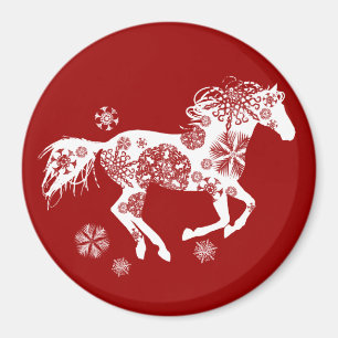 Íman Cavalo de Natal de Floco de Neve Vermelho e Branco