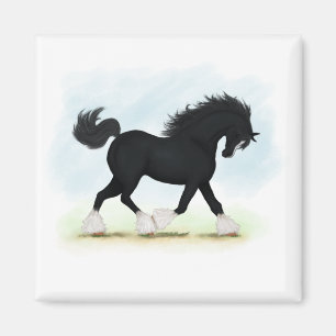 Íman Cavalo de Shire Negro com Blaze e Meias