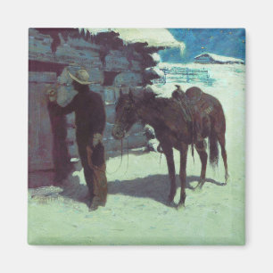 Íman Cavalo e vaqueiro de inverno neve