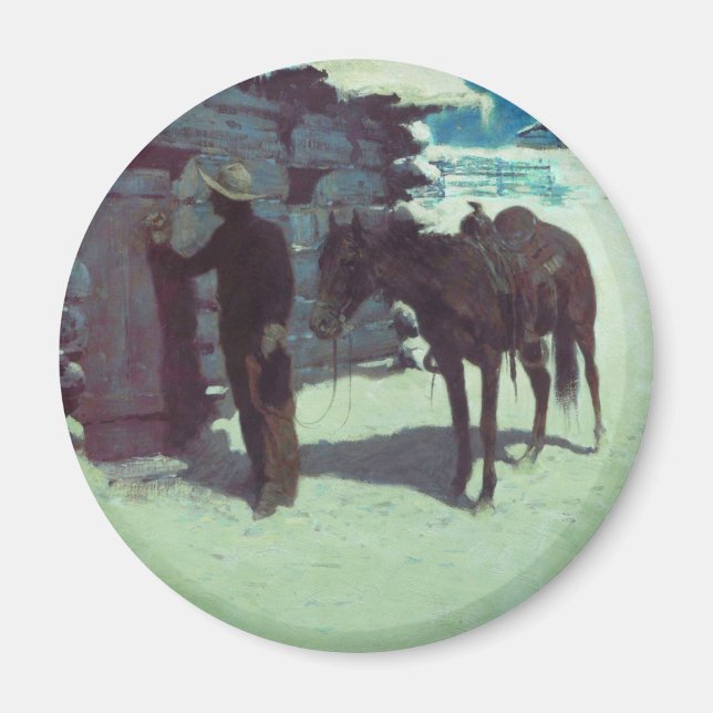 Íman Cavalo e vaqueiro de inverno neve (Frente)
