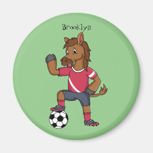 Íman Cavalo engraçado bonito jogando cartoon de futebol