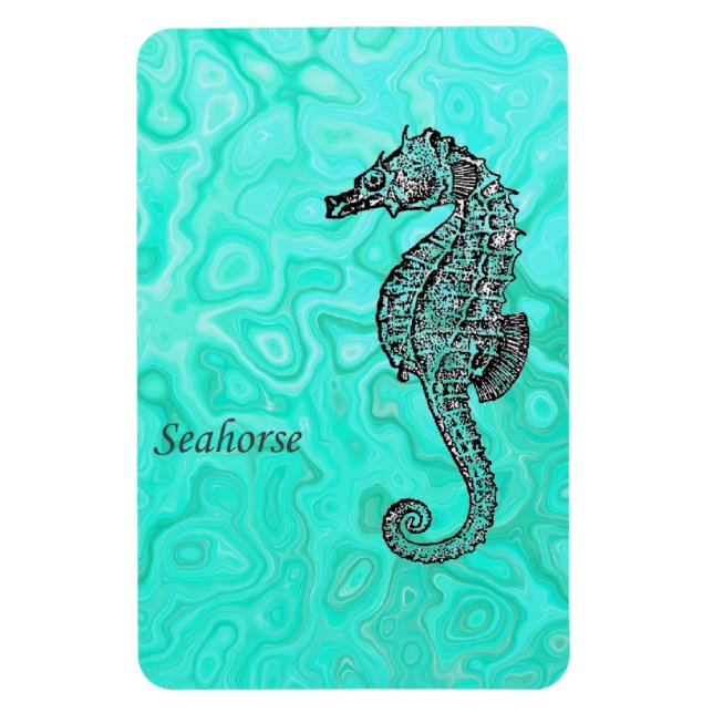 Íman Cavalo-marinho em Aqua Splash Turquoise Marble Pat (Vertical)