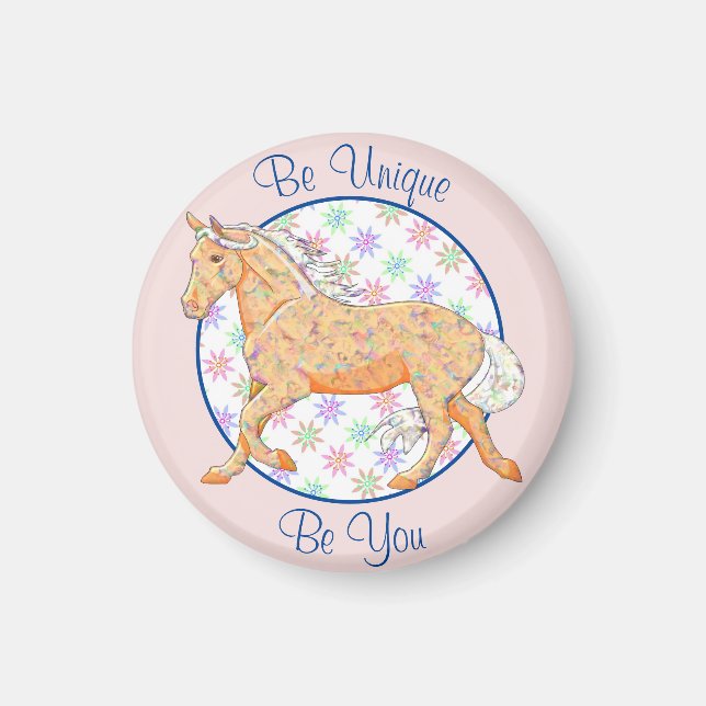 Íman Cavalo Palomino Laranja (rosa/azul) (Frente)