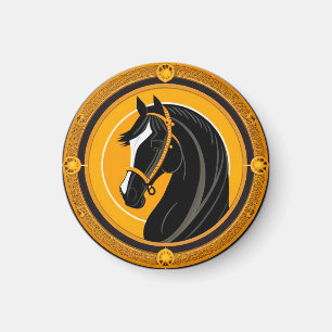 Íman Cavalo Preto em Fundo Amarelo e Dourado Ornamentad