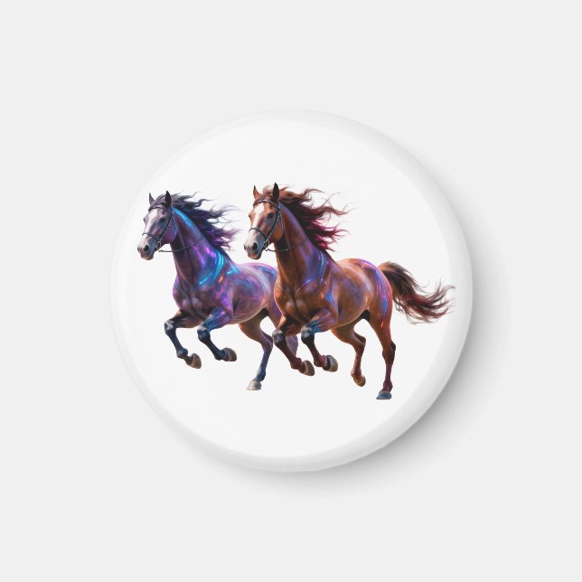 Íman Cavalos Místicos Neon Galácticos em Corrida  Par F (Frente)