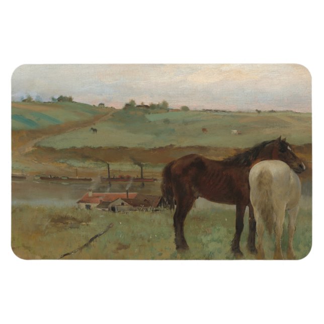 Íman Cavalos num Prado, Pintura a Petróleo, Edgar Degas (Horizontal)