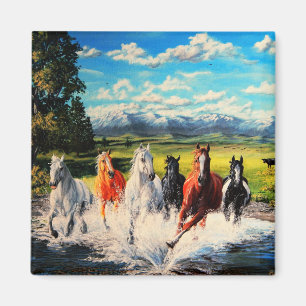 Íman Cavalos ranhosos correm pela pintura de paisagem f