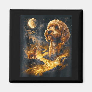 Íman Cavapoo uivando para a lua retrô animal vintage