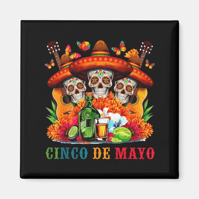 Íman Caveira de açúcar cinco de maio festa mexicana (Frente)