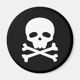 Íman Caveira de Pirata Branca em Fundo Preto