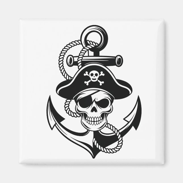 Íman Caveira e Âncora de Pirata Negrito - Design náutic (Frente)