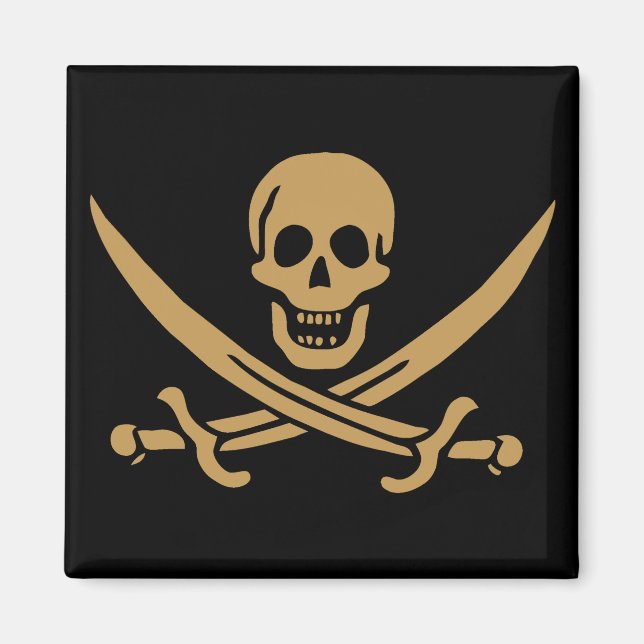 Íman Caveira e Cutelo de Ouro Asteca Pirata Calico Jack (Frente)