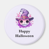Caveira em um Chapéu de Bruxa Halloween Fofo