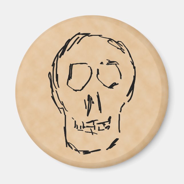 Íman Caveira Estranha. Branco. Desenho. (Frente)